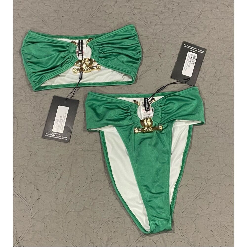 Pretty Little Thing Green Swimsuit Bikini Top Bottom New